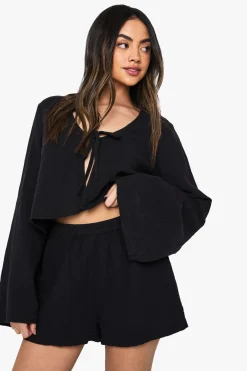 Shorts en gaze à taille élastiquée