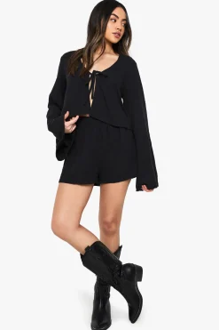 Shorts en gaze à taille élastiquée