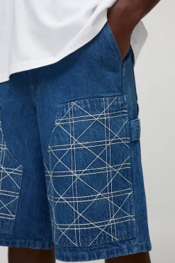 Shorts en jean, coupe régulière, style Carpenter avec surpiqûres contrastées