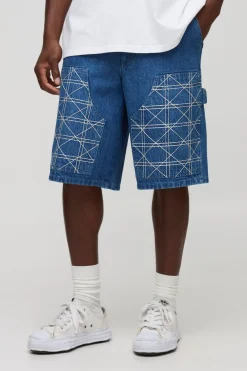 Shorts en jean, coupe régulière, style Carpenter avec surpiqûres contrastées