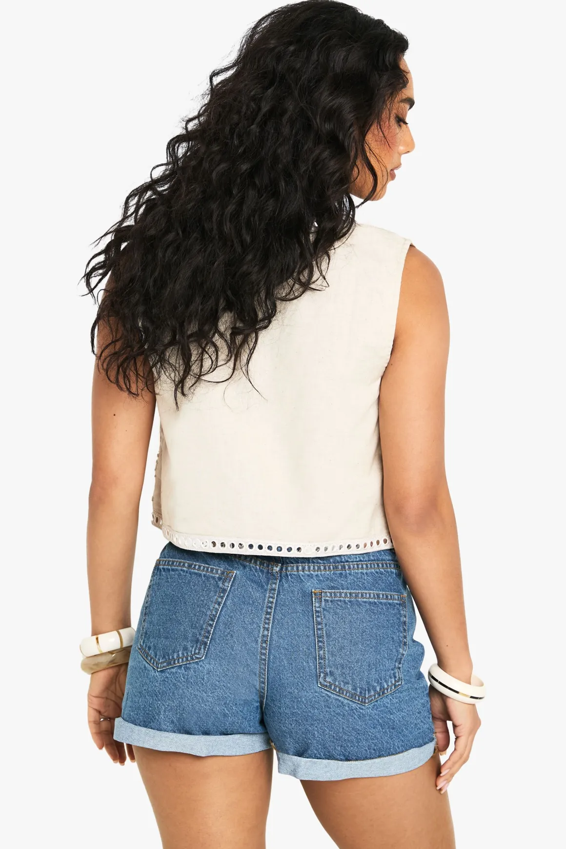 Shorts en jean taille haute à ourlet roulé