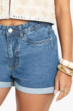 Shorts en jean taille haute à ourlet roulé