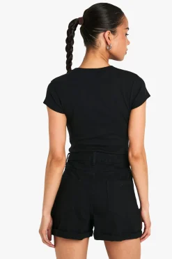 Shorts en jean taille haute à ourlet roulé