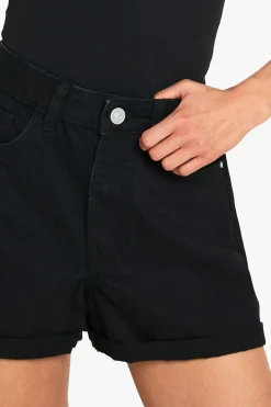 Shorts en jean taille haute à ourlet roulé