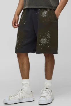 Shorts en jersey délavé surdimensionnés avec strass