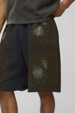 Shorts en jersey délavé surdimensionnés avec strass