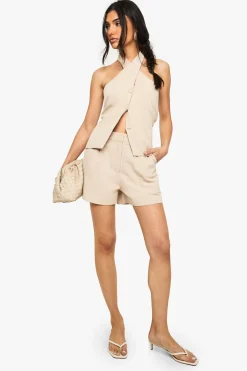 Shorts en lin sur mesure taille haute