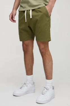 Shorts en sergé coupe slim à taille élastique