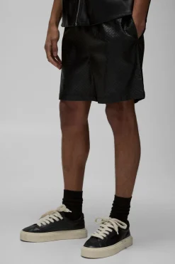 Shorts en synthétique à motif damier, taille élastiquée, coupe décontractée