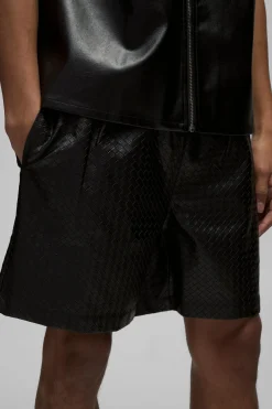 Shorts en synthétique à motif damier, taille élastiquée, coupe décontractée
