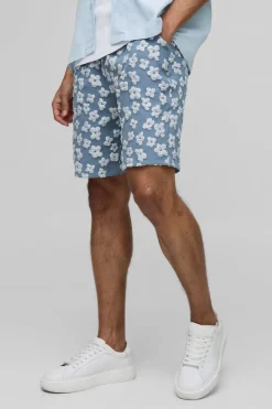 boohooMAN Shorts jacquard en satin floral à coupe régulière avec élastique<Homme Shorts