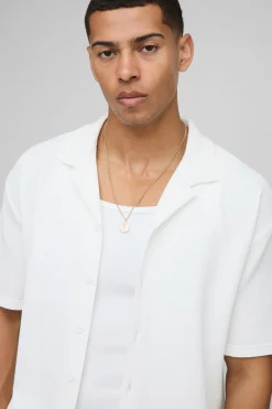 boohooMAN Short Sleeve Revere Oversized Fit Pleated Shirt<Homme Chemises