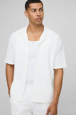 boohooMAN Short Sleeve Revere Oversized Fit Pleated Shirt<Homme Chemises