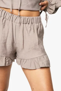 Shorts Linen Look à volants et effet flippé