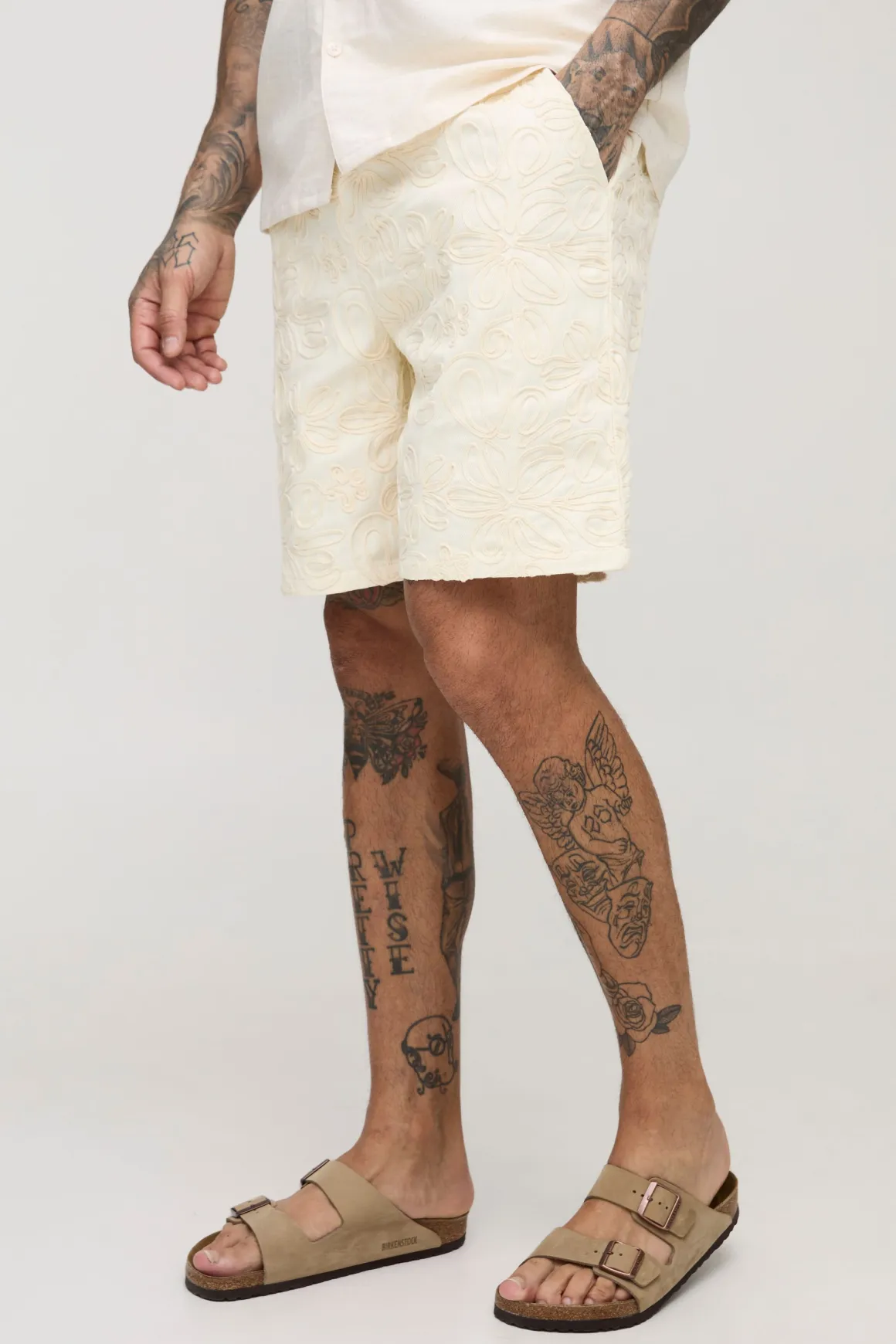 Shorts pour hommes grands à appliqué en sergé avec cordon de serrage