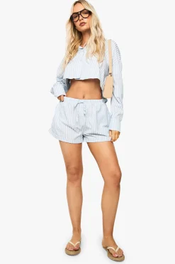 boohoo Shorts à revers en seersucker rayé<Femme Shorts