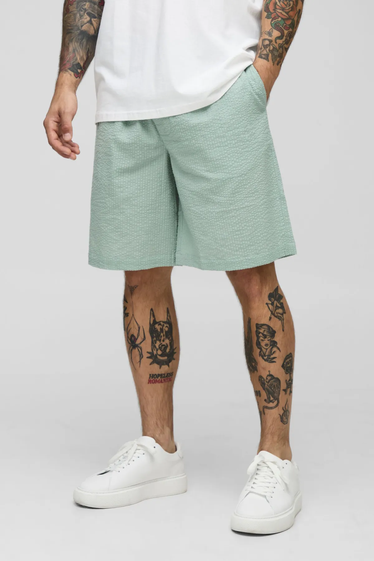 boohooMAN Shorts seersucker unis ample à taille élastique<Homme Shorts