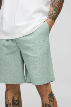 boohooMAN Shorts seersucker unis ample à taille élastique<Homme Shorts