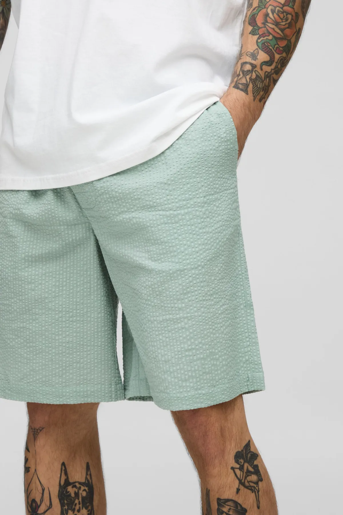 boohooMAN Shorts seersucker unis ample à taille élastique<Homme Shorts