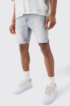 Shorts Skinny Stretch en Denim en Gris Clair