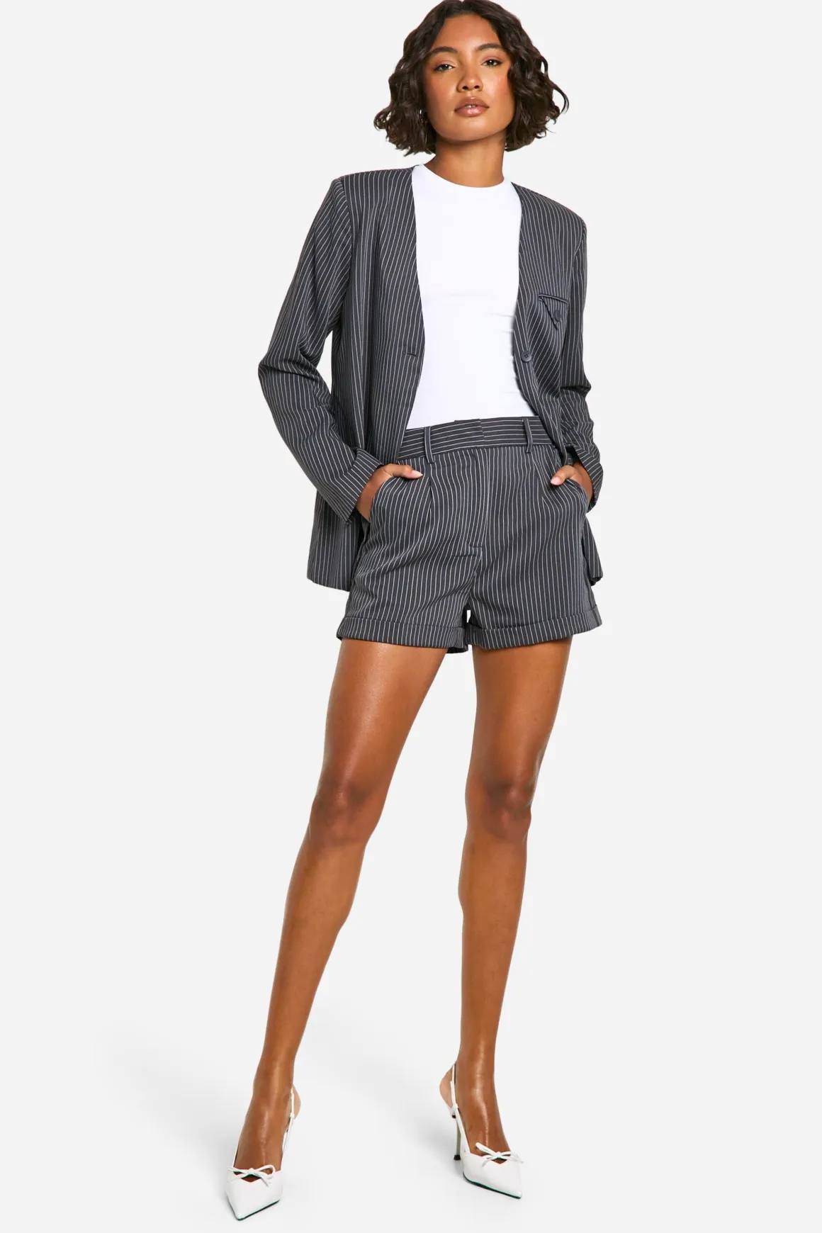 Shorts Tailleur à Rayures Fines
