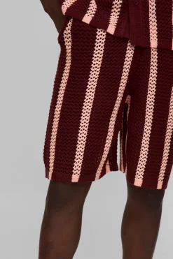 Shorts tricotés à rayures, coupe décontractée longue, points ouverts