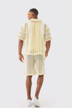 Shorts tricotés à rayures décontractées à point ouvert