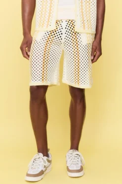 Shorts tricotés à rayures décontractées à point ouvert