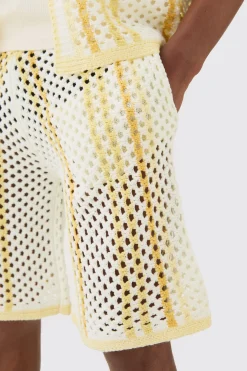 Shorts tricotés à rayures décontractées à point ouvert