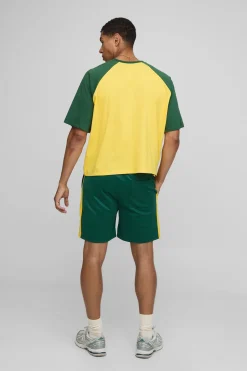Shorts tricot à taille élastiquée, coupe décontractée, longueur courte, bloc de couleurs