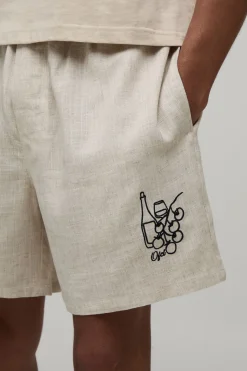 Short Style Boxer Coupe Décontractée En Mélange De Lin Brodé