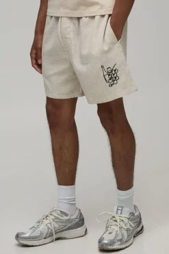 Short Style Boxer Coupe Décontractée En Mélange De Lin Brodé