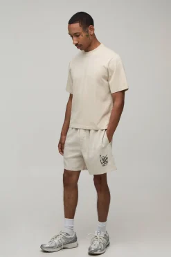 Short Style Boxer Coupe Décontractée En Mélange De Lin Brodé