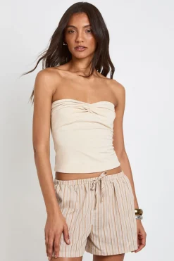 Short Taille Haute Aspect Lin Avec Cordon De Serrage