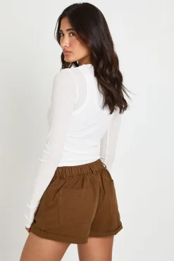boohoo Short Taille Haute En Sergé Avec Poches Plaquées<Femme Tailleurs|Shorts