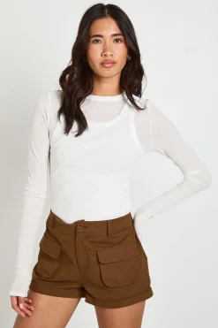 boohoo Short Taille Haute En Sergé Avec Poches Plaquées<Femme Tailleurs|Shorts