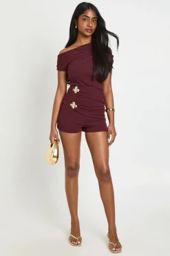 boohoo Short Taille Haute Texturé Avec Ornement Floral<Femme Shorts