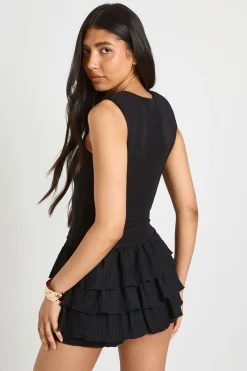 boohoo Short Taille Haute Texturé À Volants<Femme Shorts
