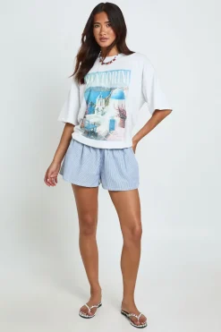 Short À Taille Élastiquée À Rayures