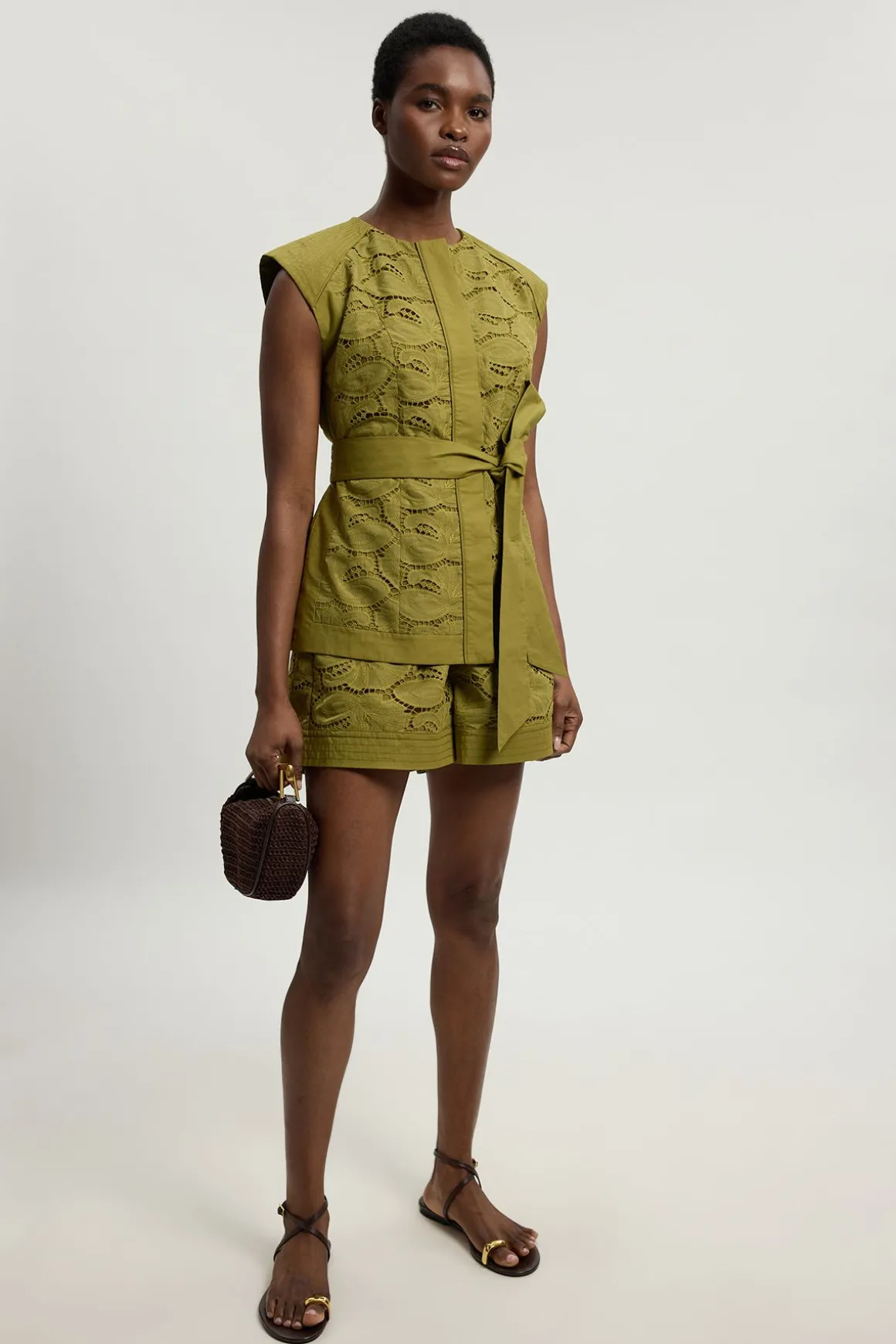 Short Tissé En Coton Ajouré