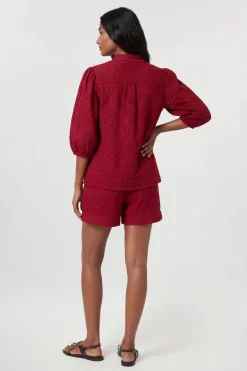 Short Tissé En Coton Broderie Anglaise
