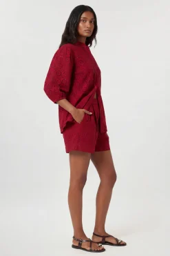 Short Tissé En Coton Broderie Anglaise