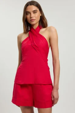 KarenMillen Short Tissé En Viscose Et Lin<Femme Tenues De Plage|Shorts