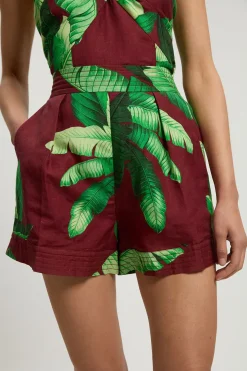 Short Tissé En Viscose Lin Motif Palmiers
