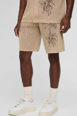 Short tricoté à la coupe décontractée, brodé, effet crochet