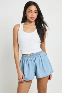 boohoo Short Évasé En Chambray Taille Mi-haute<Femme Shorts