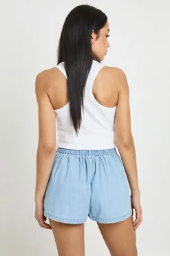 boohoo Short Évasé En Chambray Taille Mi-haute<Femme Shorts