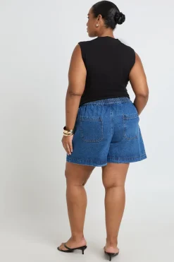 boohoo Short Évasé En Denim Grande Taille À Taille Élastiquée<Femme Denim|Shorts
