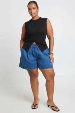 boohoo Short Évasé En Denim Grande Taille À Taille Élastiquée<Femme Denim|Shorts