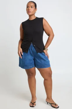boohoo Short Évasé En Denim Grande Taille À Taille Élastiquée<Femme Denim|Shorts